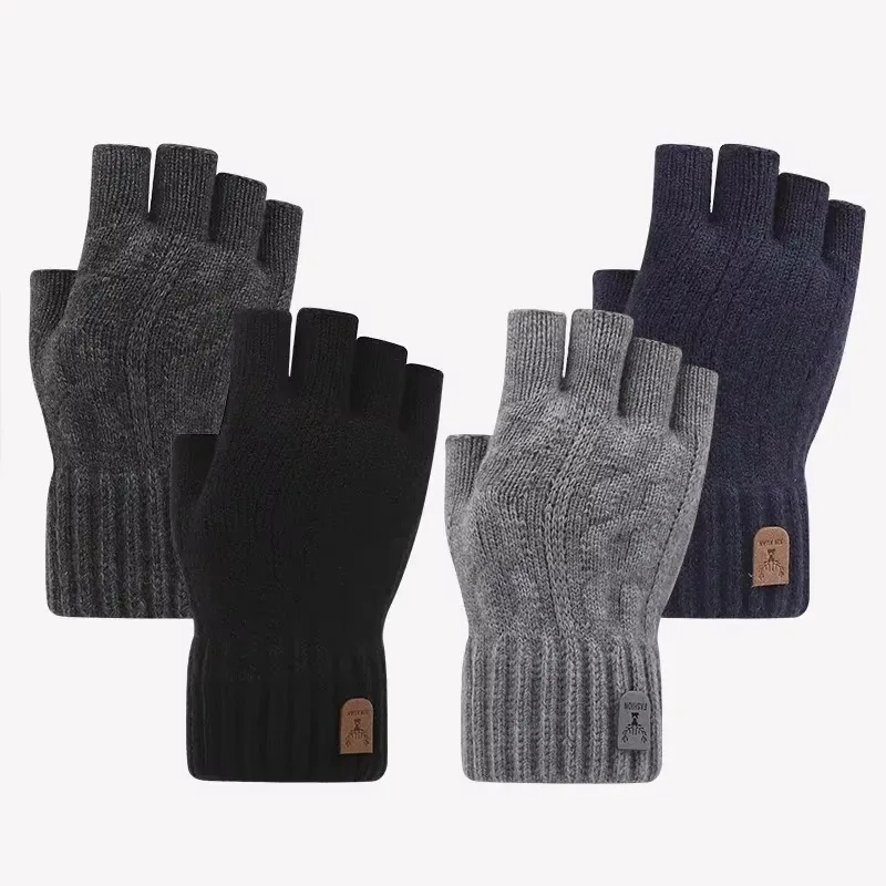Winter Handschuhe Für Männer Halb Finger Schreiben Büro Radfahren Gestrickte Handschuhe Studenten Alpaka Wolle Warme Dicke Elastische Fahren Handschuhe