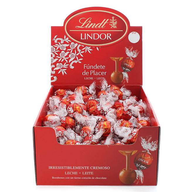 Lindt granel Caixas Lindor de 500g ou 2 Kg - Lindor branco, Black Lindor, leite, pistache, avelã, caramelo... chocolates esféricos de chocolate branco com recheio externo levemente crocante e cremoso.