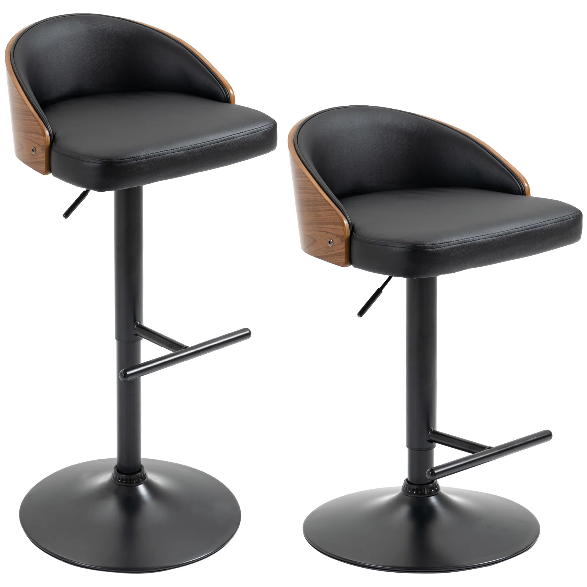 HOMCOM Juego de 2 taburetes de bar, taburete de bar giratorio con reposapiés, altura regulable, madera