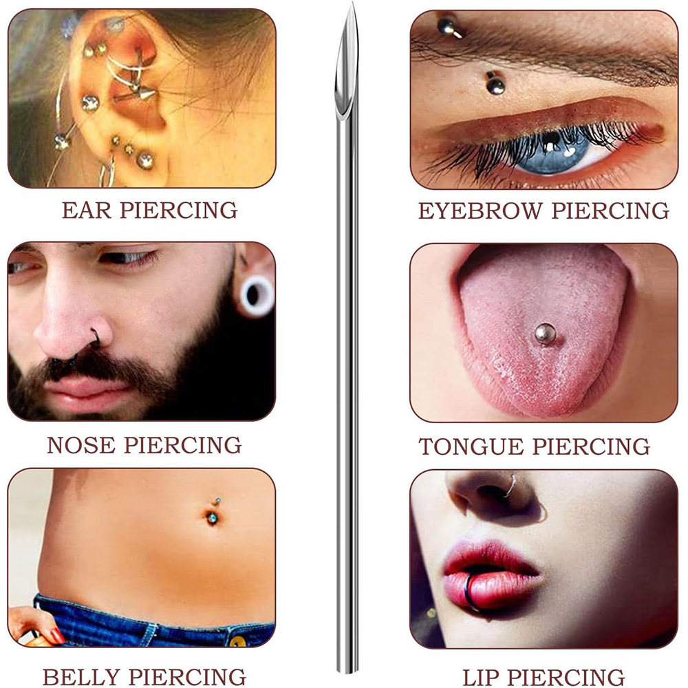 100 unids/caja aguja para Piercing corporal estéril desechable 10G 12G 14G 16G 18G 20G acero estéril desechable para oreja nariz ombligo pezón labio