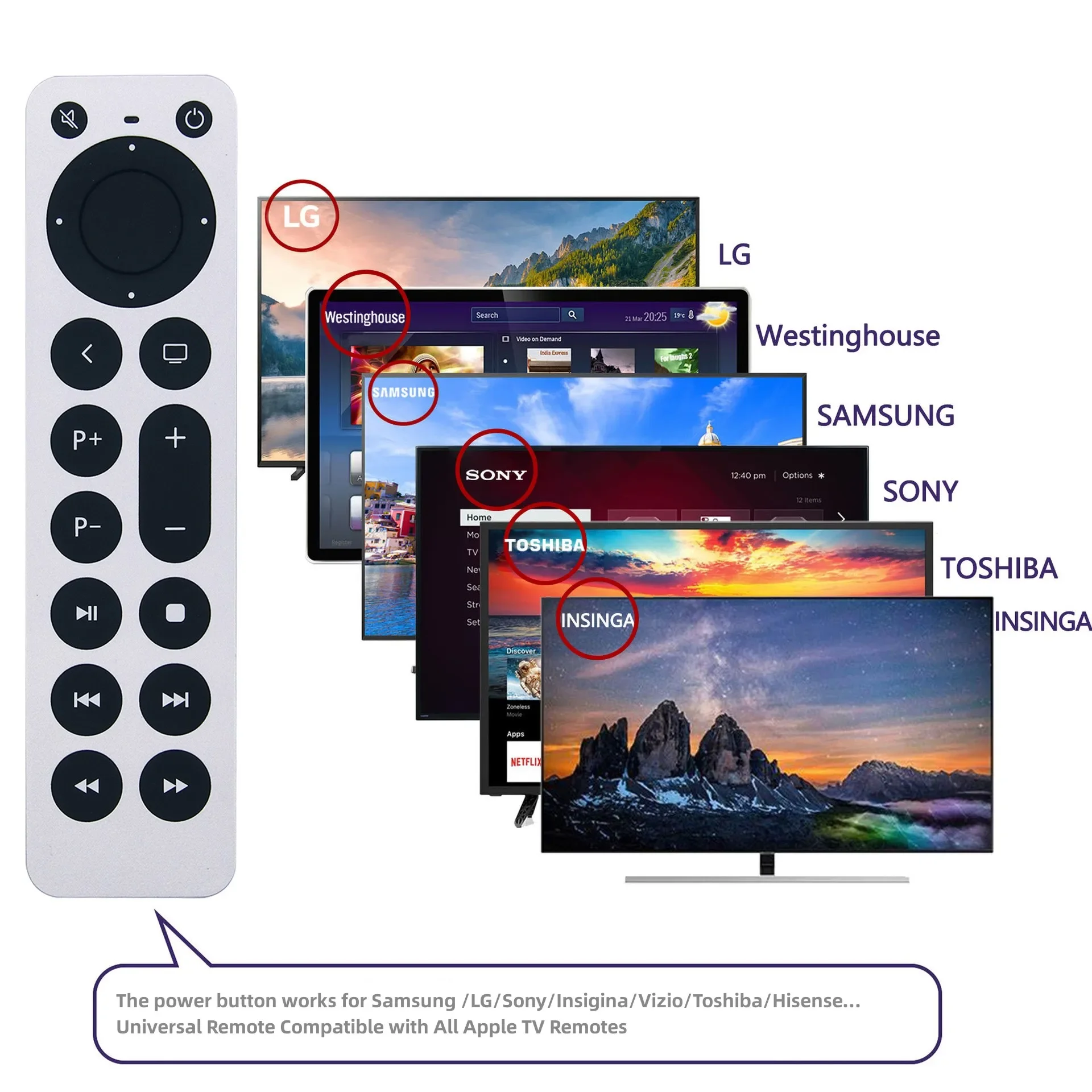 Mando a distancia de repuesto para Apple TV 4K/Gen 1 2 3 4/HD A2843 A2737 A2169 A1842 A1625 A1427 A1469 A1378 A1218 (sin voz)