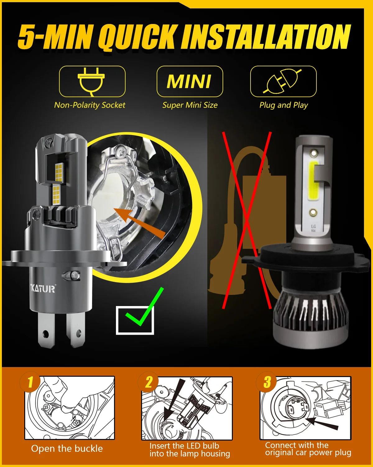 2x H4 LED Headlight Bulb Mini Wireless 100W 20000LM 6500K for Car Headlamp Auto Diode Lamps H4 Turbo Led 12V High Low Beam