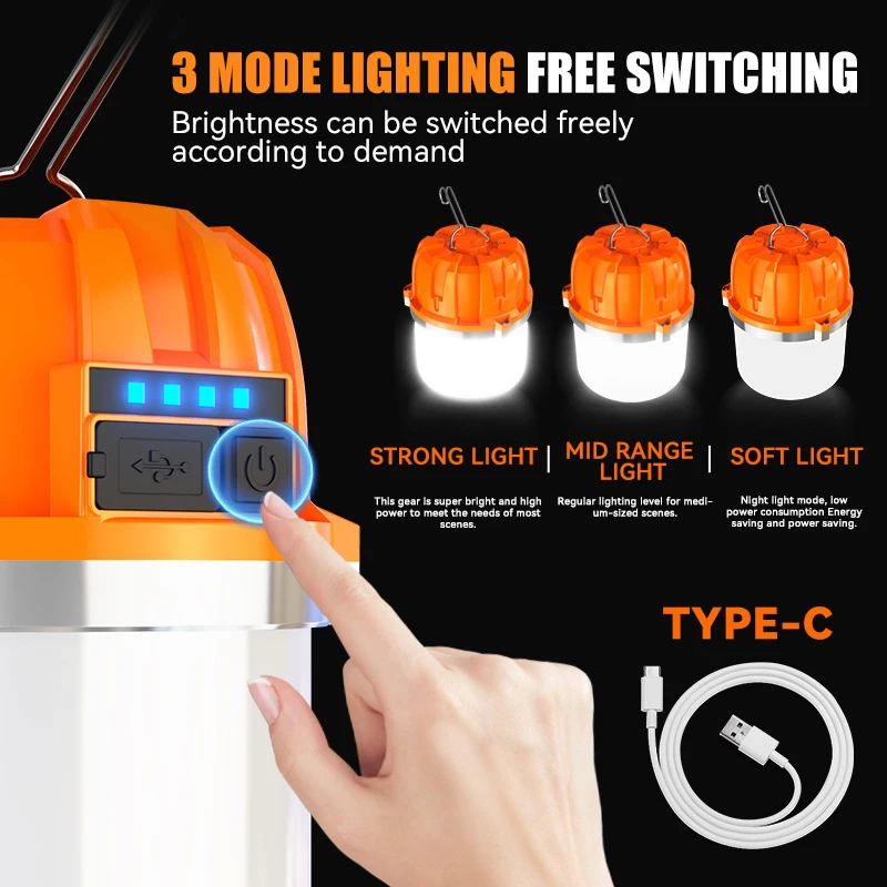 Lampe de camping LED injuste, aste par USB, batterie intégrée, pour camping en plein air, barbecue, tentes, lanterne d'urgence