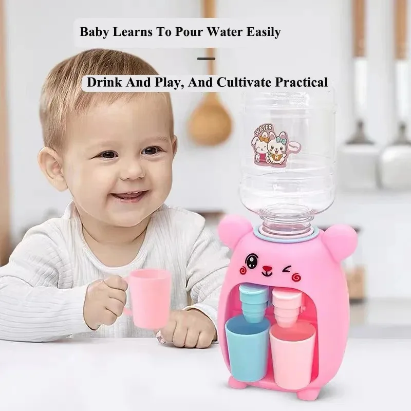 Cartoon Kids Water Dispenser Toy with 2 Cup Mini Double Headed Water Dispenser Animal Kitchen Role Play Toy for Children