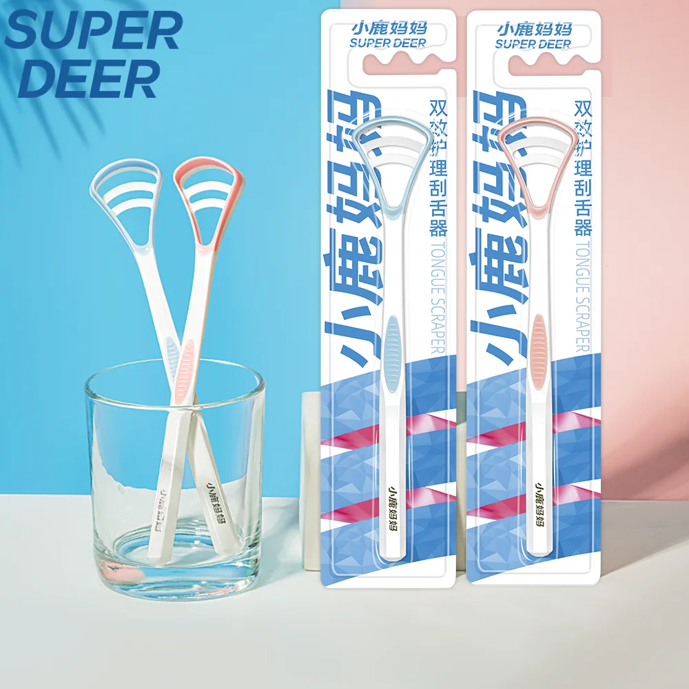 Super Deer Silicone Tongue Scraper With Non-slip Handle Double Side Tongue Cleaner Fresher Breath Tongue Brush For Oral Care