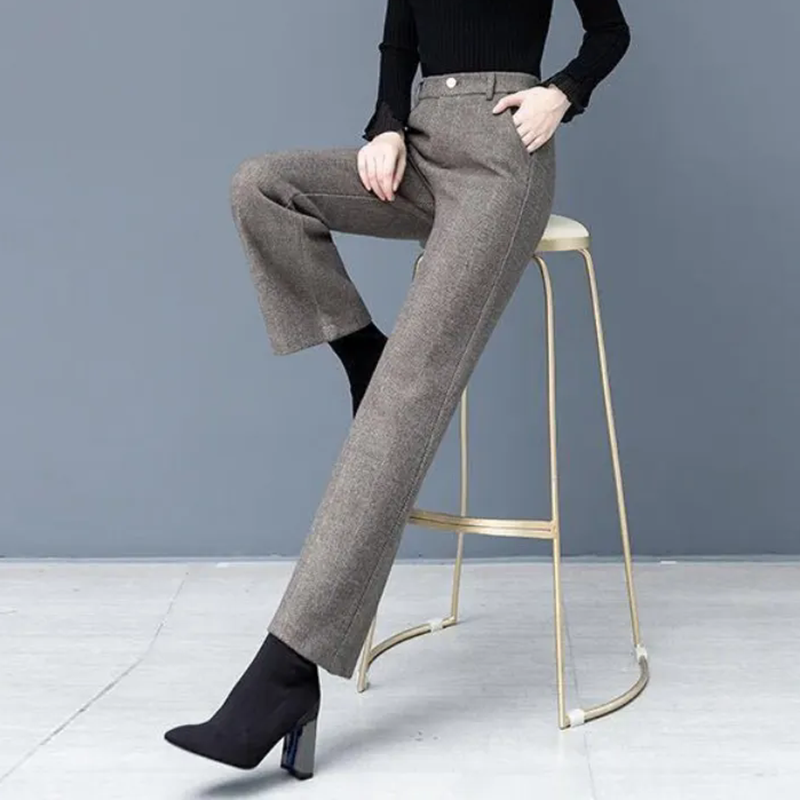 Women Woolen Loose Wide Leg Pants Korean High Waist Baggy Solid Wool Blend Pantalones Fall Winter New Straight Calcas Feminina