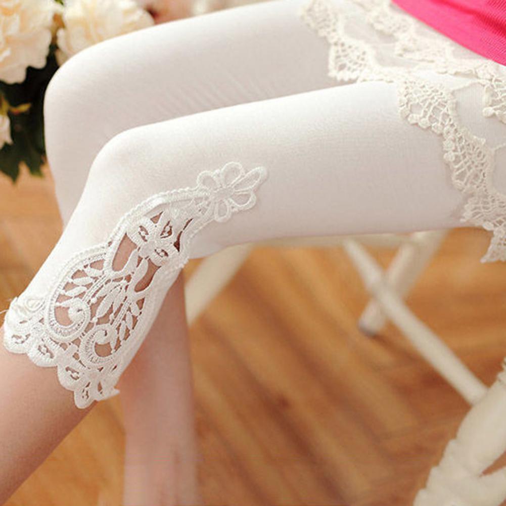 Leggings recortadas femininas cintura elástica bordado renda costura verão elástico calças cortadas finas calças justas rsi