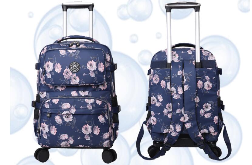 Mala Trolley de Viagem Feminina, Mochila de Rodas Femininas, Bagagem Spinner Rolling, Bolsa escolar