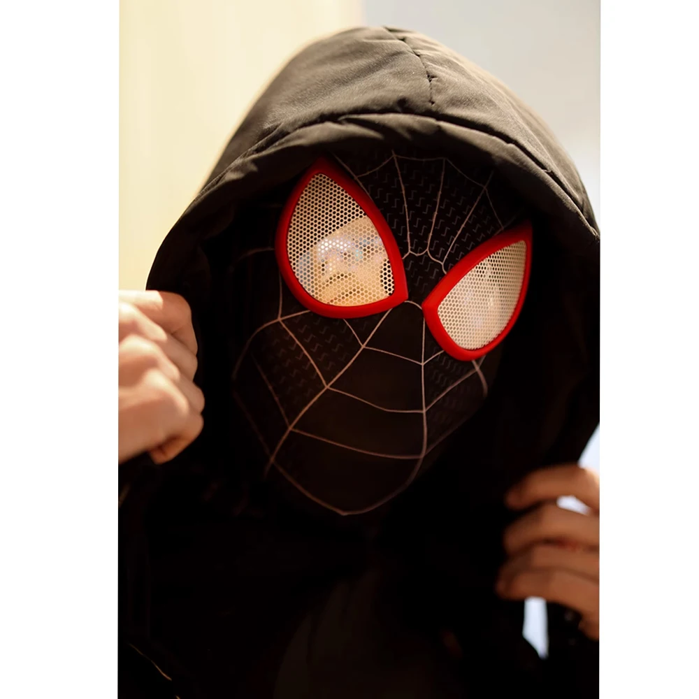 Amazing Spider Man Miles แต่งตัวชุดหูฟังผู้ใหญ่หน้ากาก Super Hero ภาพยนตร์หล่อ Spider Man Gwen แต่งตัว Props หน้ากากคอสเพลย์