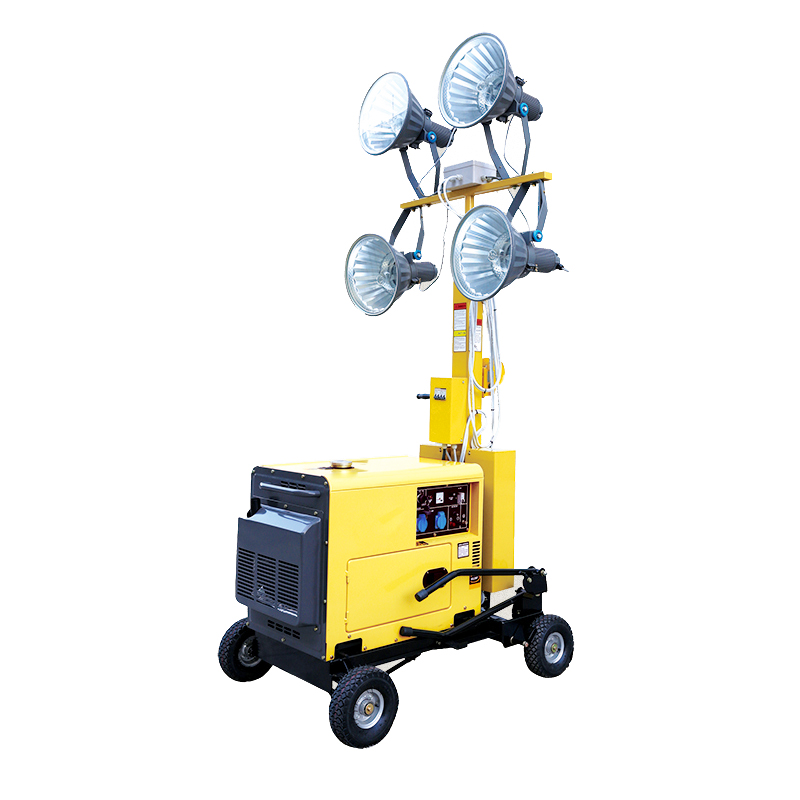 หอคอย LED พลังงานแสงอาทิตย์เคลื่อนที่แบบพกพาเครื่องสร้างเสาสูงสำหรับงานก่อสร้างกลางแจ้ง400W