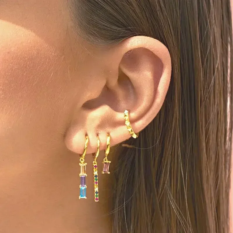 Pendientes de aro de corazón de cristal rosa con aguja de Plata de Ley 925 para mujer, pendientes colgantes geométricos a la moda, regalos de joyería de lujo