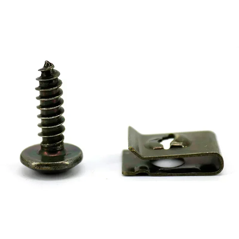 100pcs โลหะตัวยึดสําหรับ Auto Ushaped คลิปสกรูรถจักรยานยนต์ Anti Rust ป้องกันคลิปสกรูคลิปแผ่นเหล็ก