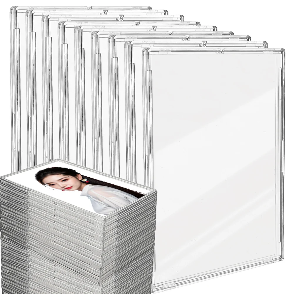 Clear Acrylic Card Holder Snap Type Gaming Sports Trading Card Display Case Kpop Idol Photo Protective Sleeves Not Magnetic