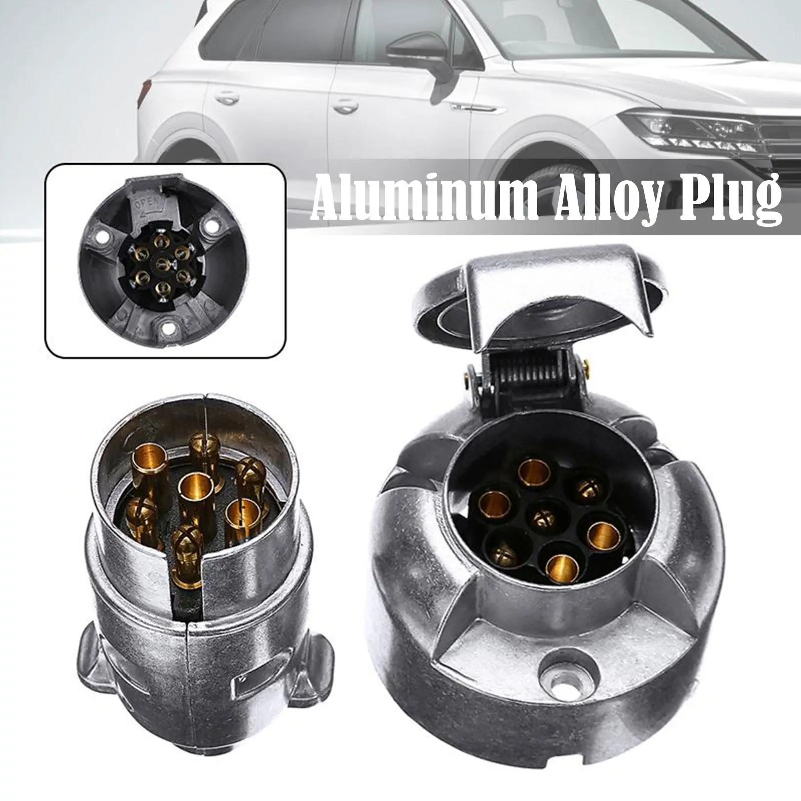Adaptador de remolque de coche, enchufe macho plano de 7 pines a enchufe hembra redondo grande de 7 pines, Universal para autocaravana, accesorios de coche