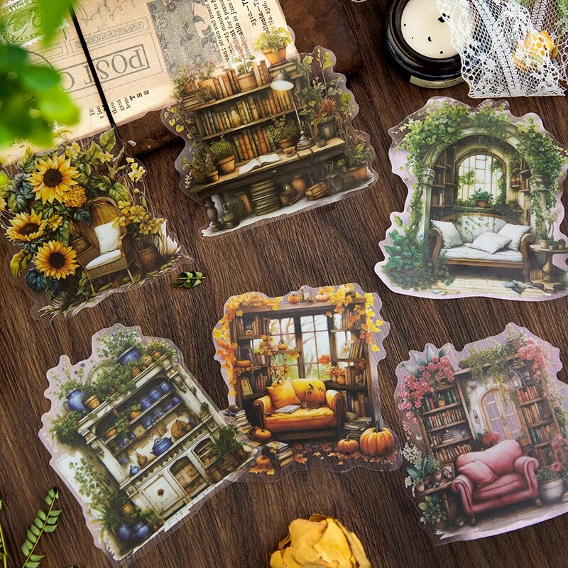 6Style 10pcs/pack Retro Sticker Pack Creative Study Garden Courtyard Handbook DIY Material Decoration Sticker