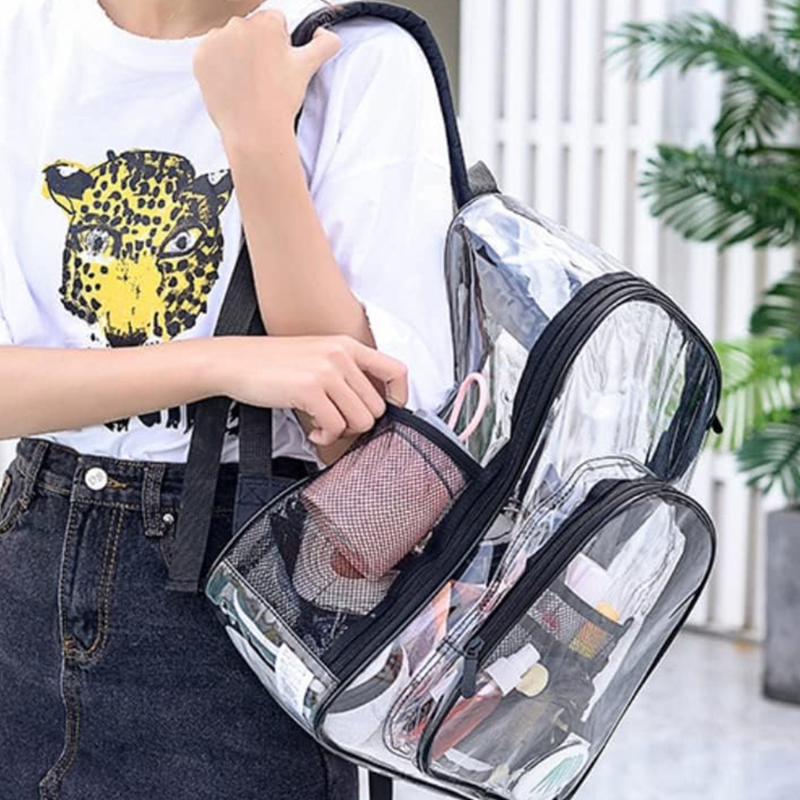 Mochila impermeável transparente de grande capacidade, bolsa de escola plástica para meninas, sólido claro, moda masculina