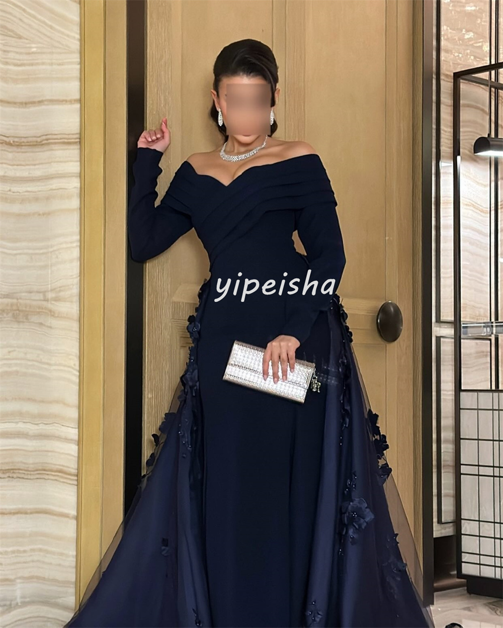 Personalizado intrincado estilo moderno jérsei flor beading a linha fora do ombro vestidos longos sob medida vestidos de ocasião formal