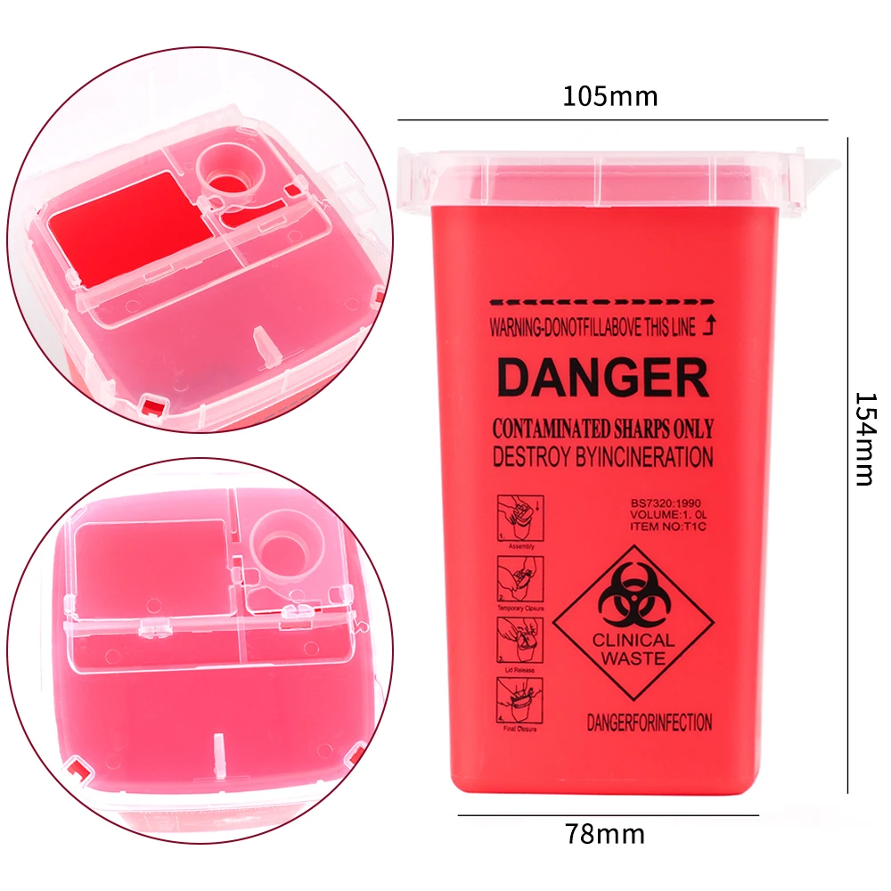 3-kleuren Sharps Container Medische Naalden Bin Biohazard Tattoo Piercing Naalden Verwijdering Verzameldoos Tattoo Artist Afval Box