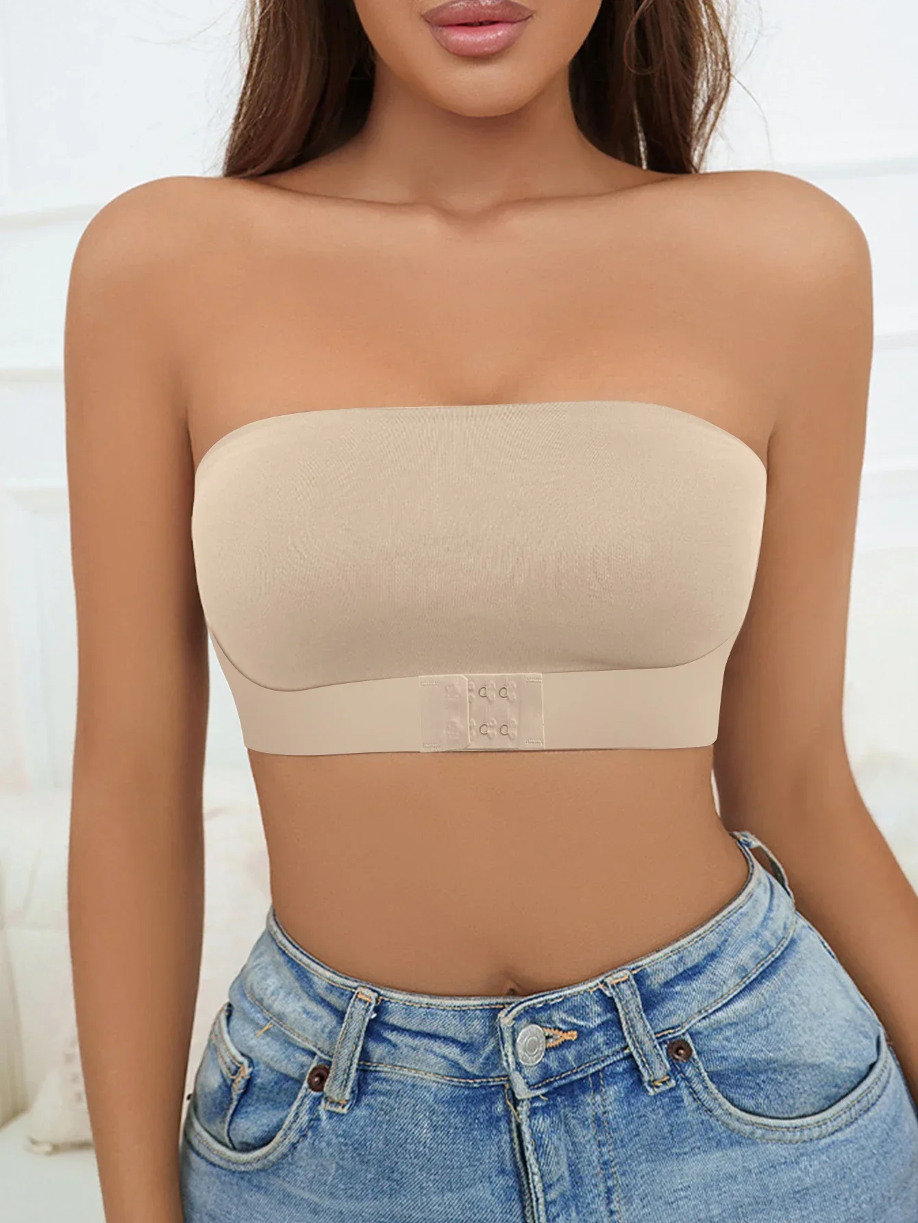 Sujetador sin tirantes para mujer, sin relleno, sin costuras, con botón frontal, ropa interior cómoda y suave