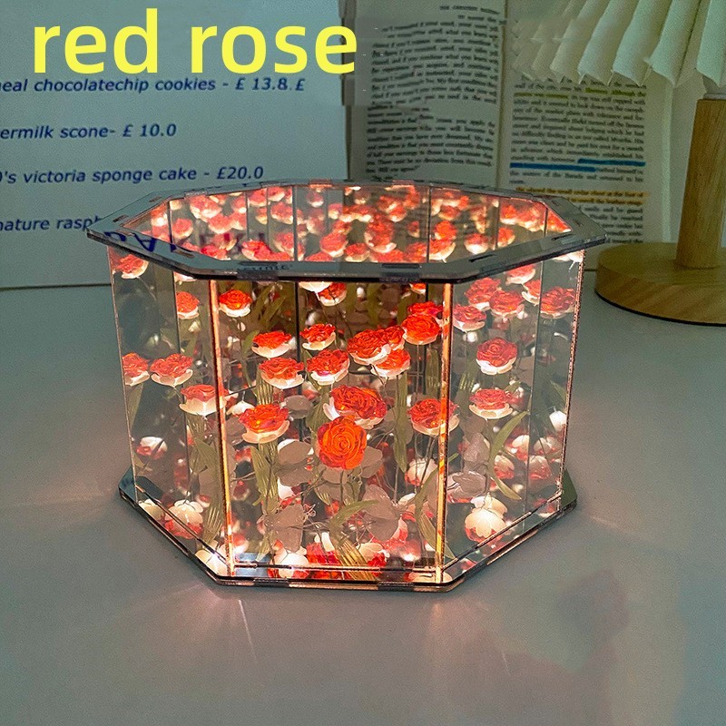 Nuova lampada a forma di cubo a specchio a tulipano fai-da-te Confezione di materiale per luce notturna tridimensionale Regali di compleanno artigianali fatti a mano Luce notturna a tulipano a led