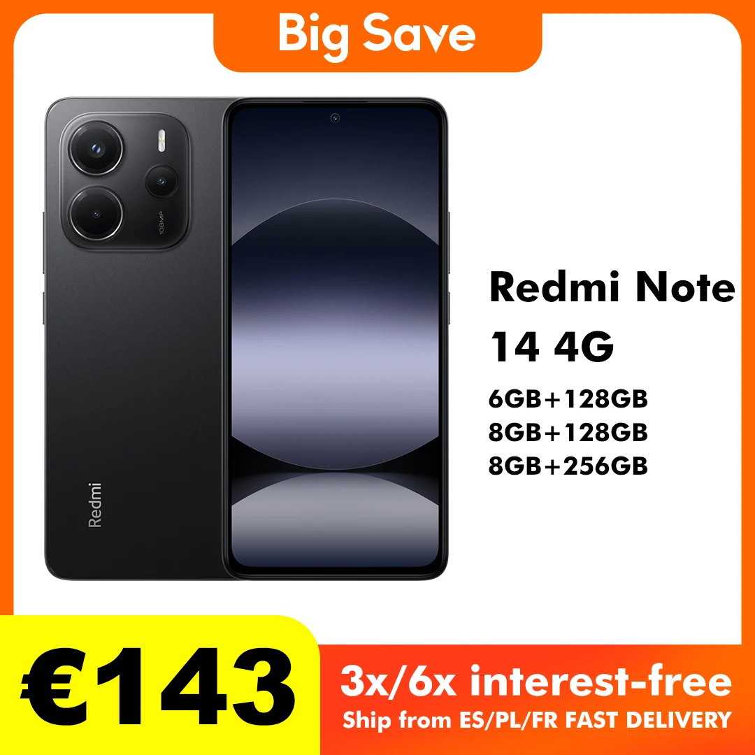 Versión Global Xiaomi Redmi Note 14 4G Smartphone MediaTek Helio G99-Ultra 108MP AI Cámara 5500mAh Batería Pantalla de 6,67" 120Hz