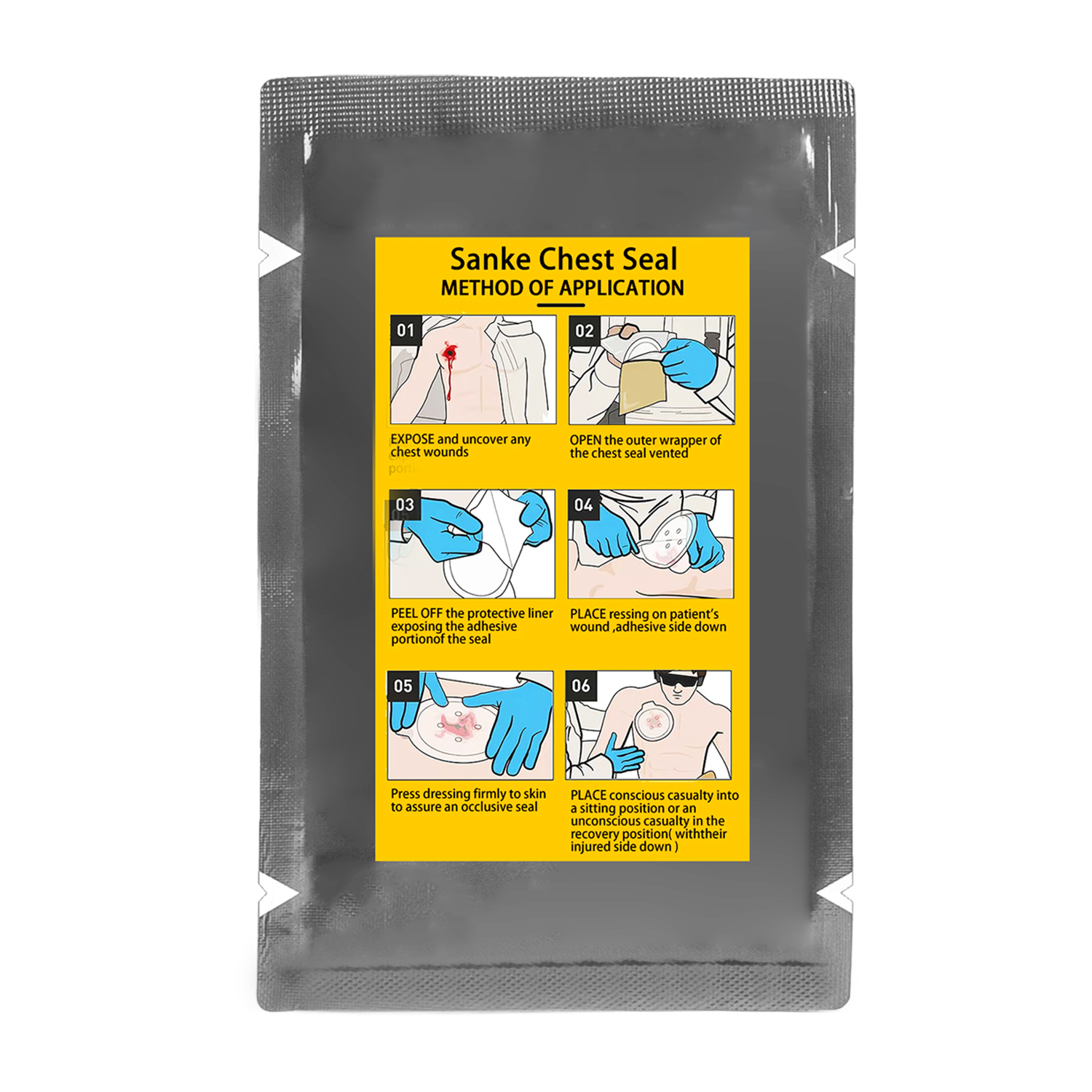 SANKE RESCUE Vent Chest Seal Militar Trauma Curativo Kit de Primeiros Socorros Estéril Cuidados com Feridas Ifak Kit de Recarga Band-aid de Ocusão