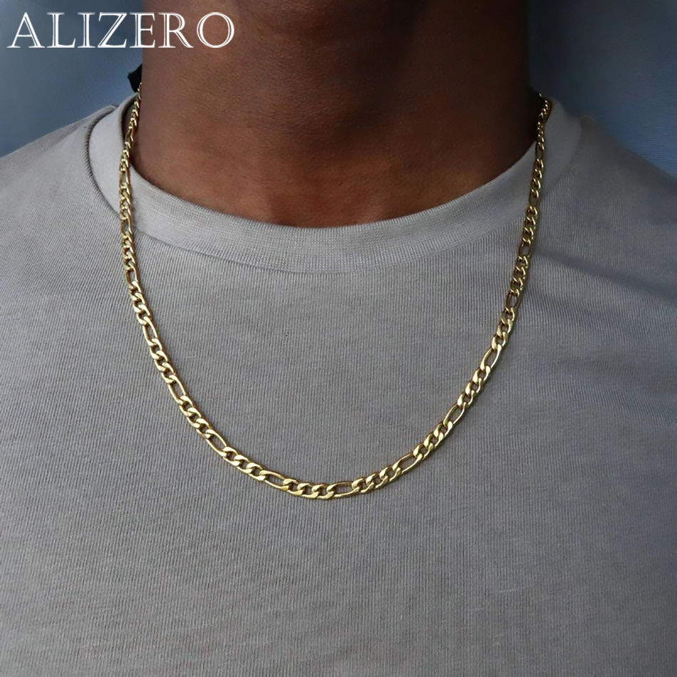 ALIZERO 18K Goud 4MM Figaro Ketting Voor Vrouwen Mannen Mode Hip Hop Punk Kettingen Sieraden Groothandel 40-75cm
