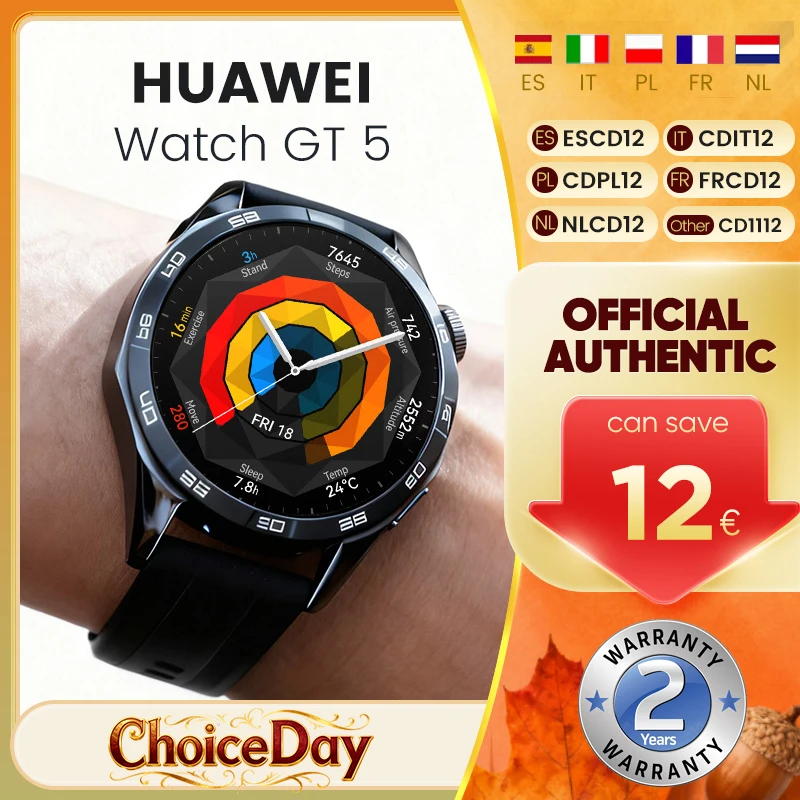 Smartwatch HUAWEI WATCH GT 5, śledzenie stanu zdrowia, wbudowana mapa, wiadomość o przeprodukcji, kompatybilny z iOS i Androidem HUAWEI WATCH GT5
