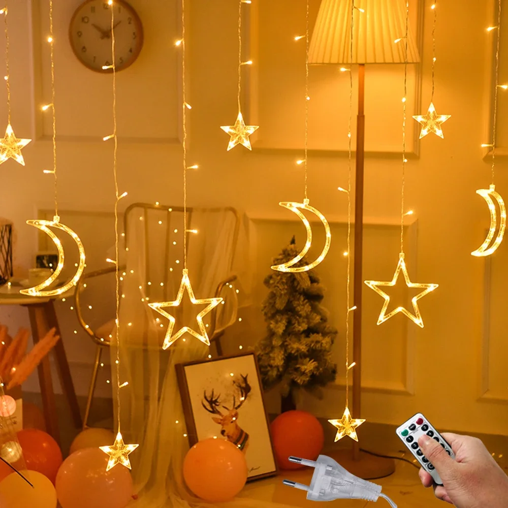 โคมไฟดาว LED ผ้าม่าน Garland Fairy String ไฟตกแต่งคริสต์มาสกลางแจ้งสําหรับวันหยุดงานแต่งงานตกแต่งปีใหม่ 2023
