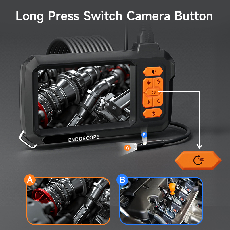 Endoscope à double objectif, Endoscope, écran IPS 4.3 pouces, HD1080P, sonde de 8MM, caméra de plomberie étanche avec led réglables pour contrôle de voiture