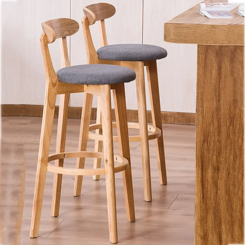 Banqueta de bar de madeira maciça encosto alto moderno e minimalista couro artificial sandalye contador confortável réplica design móveis