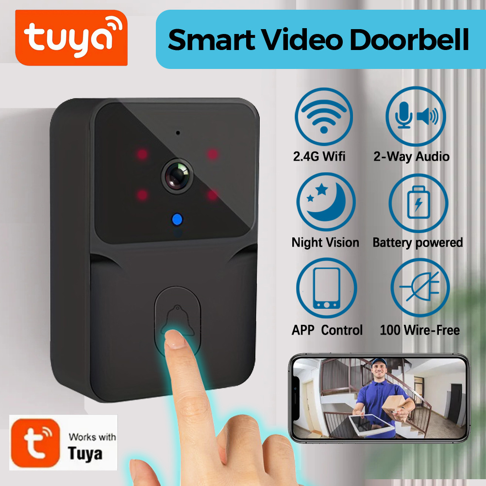 tuya Wireless smart video doorbell, 2.4G WiFi home security camera, 2-way audio, night vision, battery, secure home monitoring