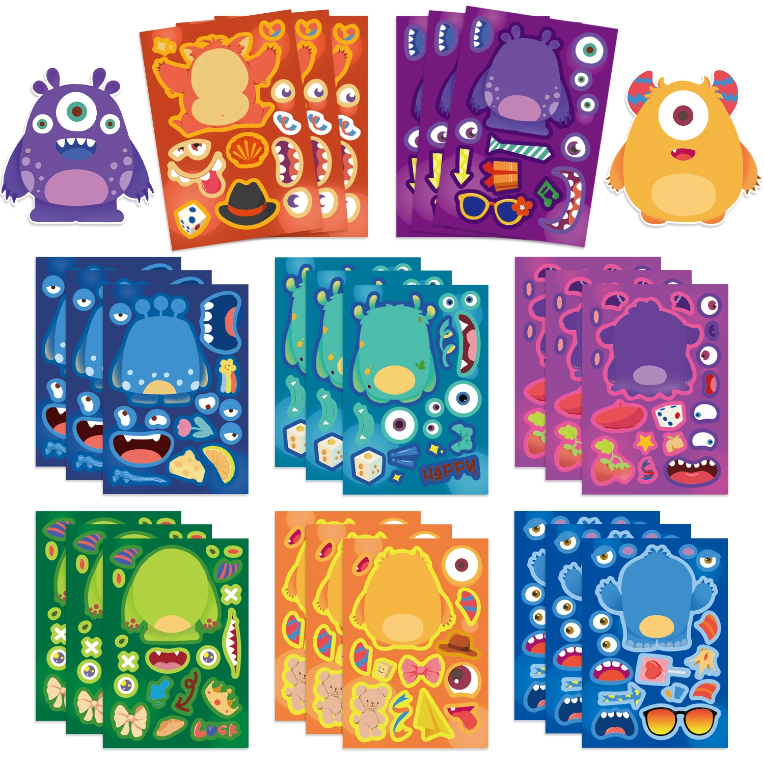 8/16/24 Uds. Pegatina de rompecabezas de pequeños monstruos hacer una cara juguetes de dibujos animados para DIY teléfono portátil equipaje monopatín pegatinas de grafiti