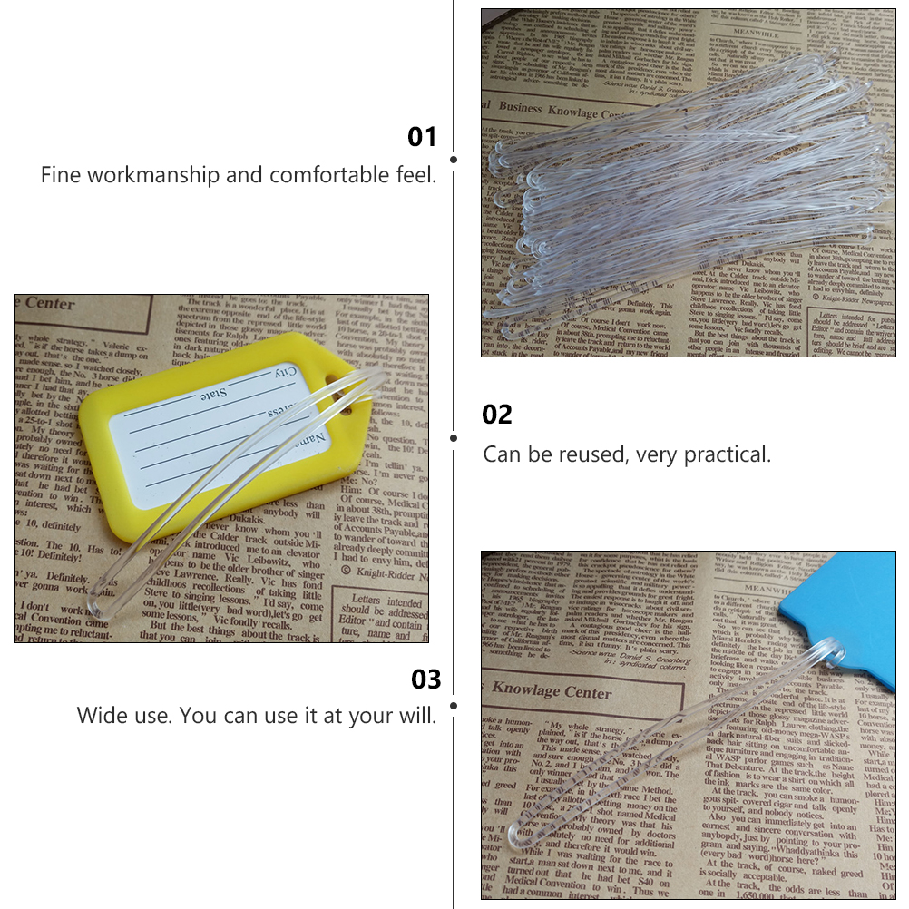 1 Juego de 100 Uds. De bucles de equipaje de PVC, etiquetas de equipaje, correas de bucle de gusano (transparente)