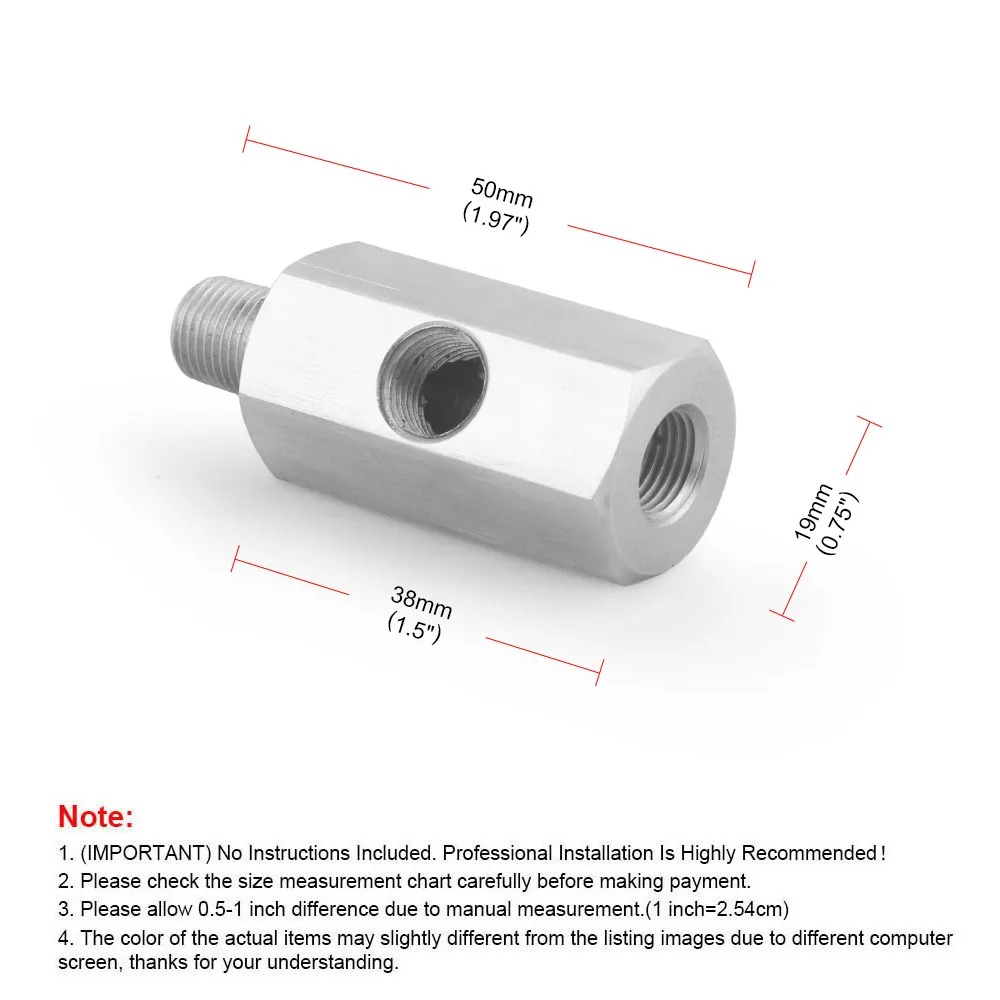 Conector de Sensor de presión de aceite con agujeros laterales de acero inoxidable, 1/8 "NPT hembra a M12 M10 M14, adaptador en T de calibre de línea de alimentación