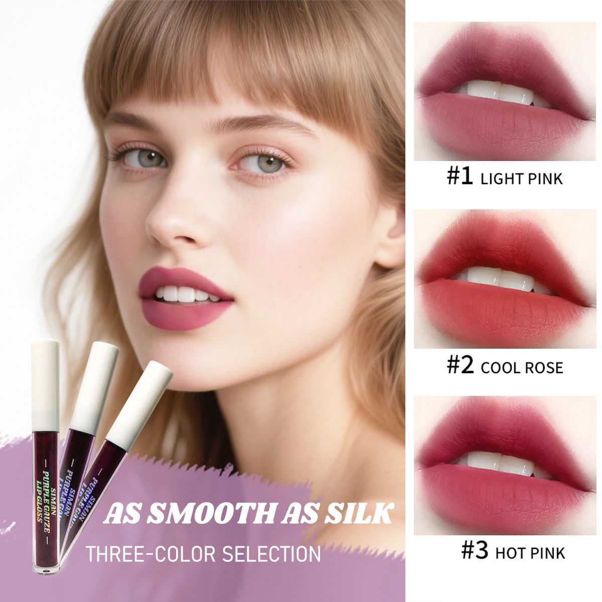 Brillo de labios estilo lágrima, color de labios líquido mate resistente al agua, rosa rosa, no se pega al taza, maquillaje de secado rápido