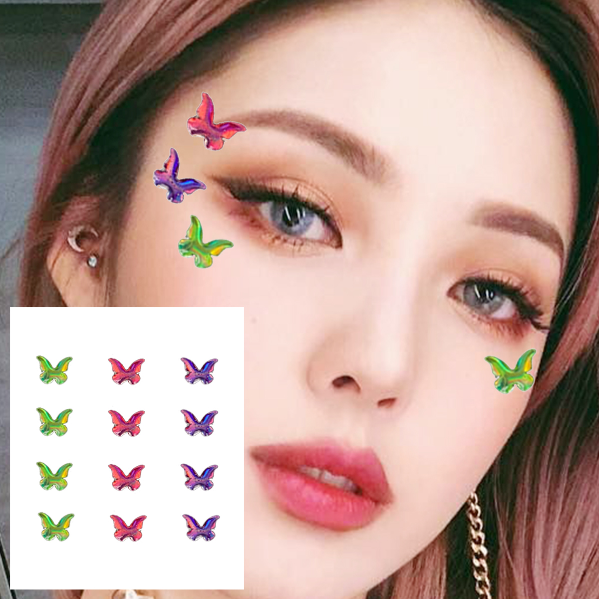 Trái Tim Đỏ Mặt Trang Sức Hình Xăm Tạm Thời Mắt Trán Kim Cương Ngọc Trang Điểm Miếng Dán Lấp Lánh Giọt Nước Đá Quý Đinh Lễ Hội Nghệ Thuật