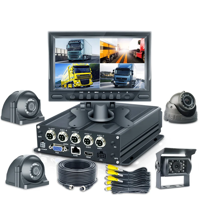 Bus Truck 4CH SD Mobile DVR 360 Surround View 7 Inch Monitor Camera System 1080P MDVR Digital Video Recorder