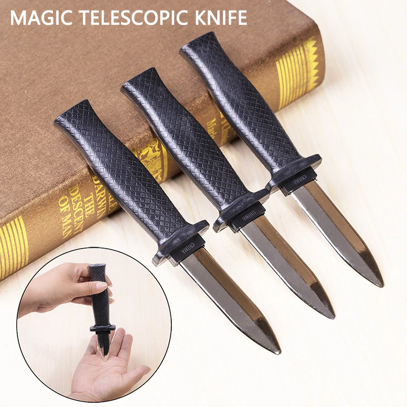 Props ของเล่นตลกเมจิกพลาสติก Retractable มีด Joke Prank Props มีดเคล็ดลับน่ากลัวปลอมกริชตลก