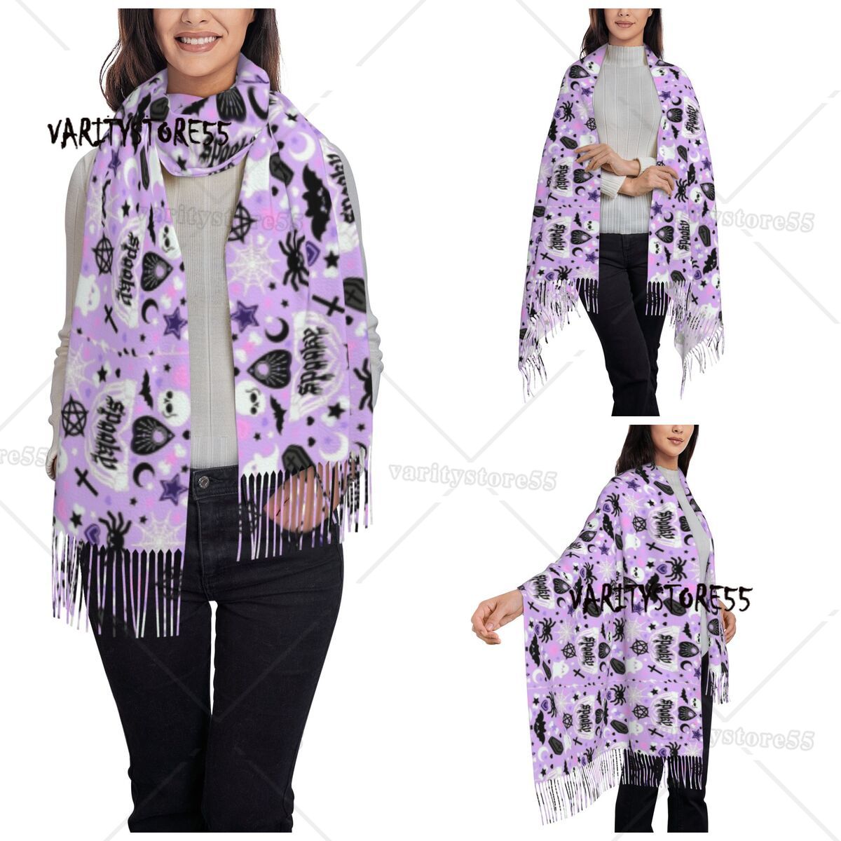Damen schal mit Quaste Halloween Fledermaus gruseligen Schädel langen Winter warmen Schal und Wickel Spinne niedlichen täglichen Verschleiß Kaschmir Schal