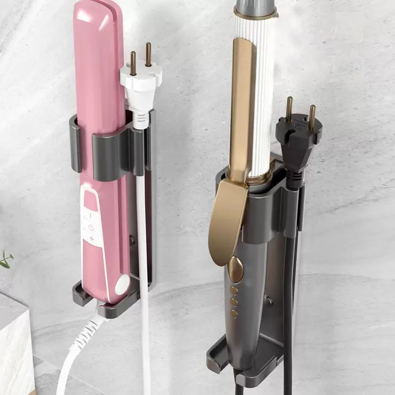 ห้องน้ําผมผู้ถือเครื่องมืออลูมิเนียม Straightener Holder Rack ไม่มีเจาะผม Curler ผู้ถือสร้างสายเคเบิล Management Slot