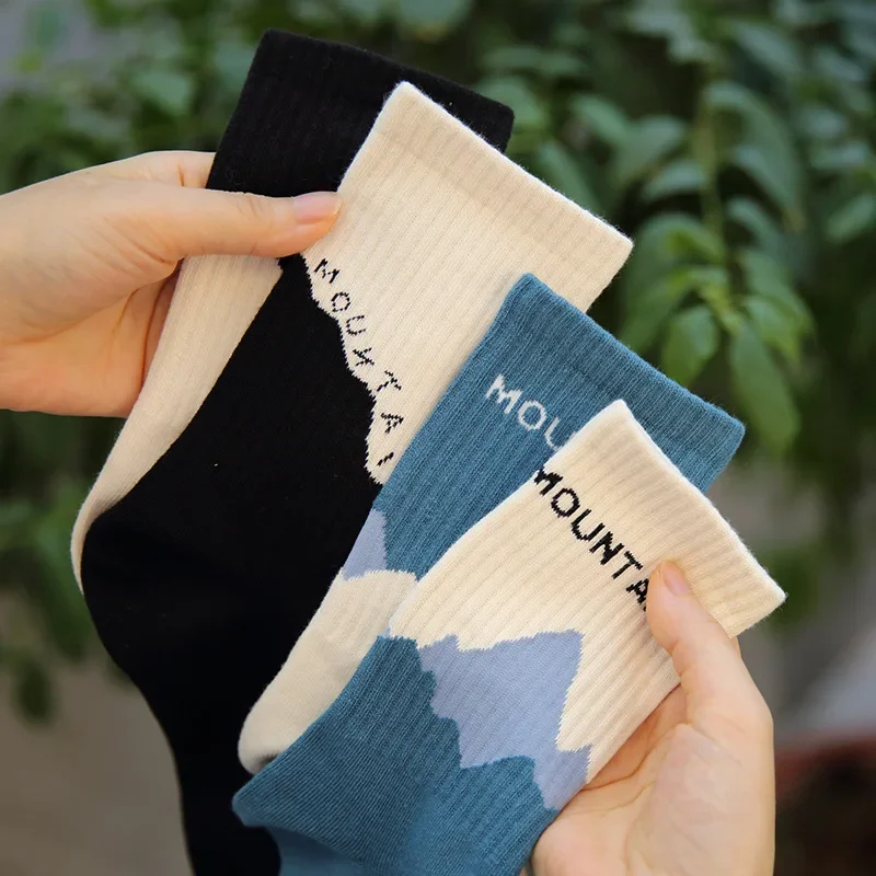 Calcetines de moda estilo A/B para Hombre, Calcetines asimétricos con patrón callejero Hip Hop para monopatín, Calcetines de algodón transpirables Harajuku para Hombre