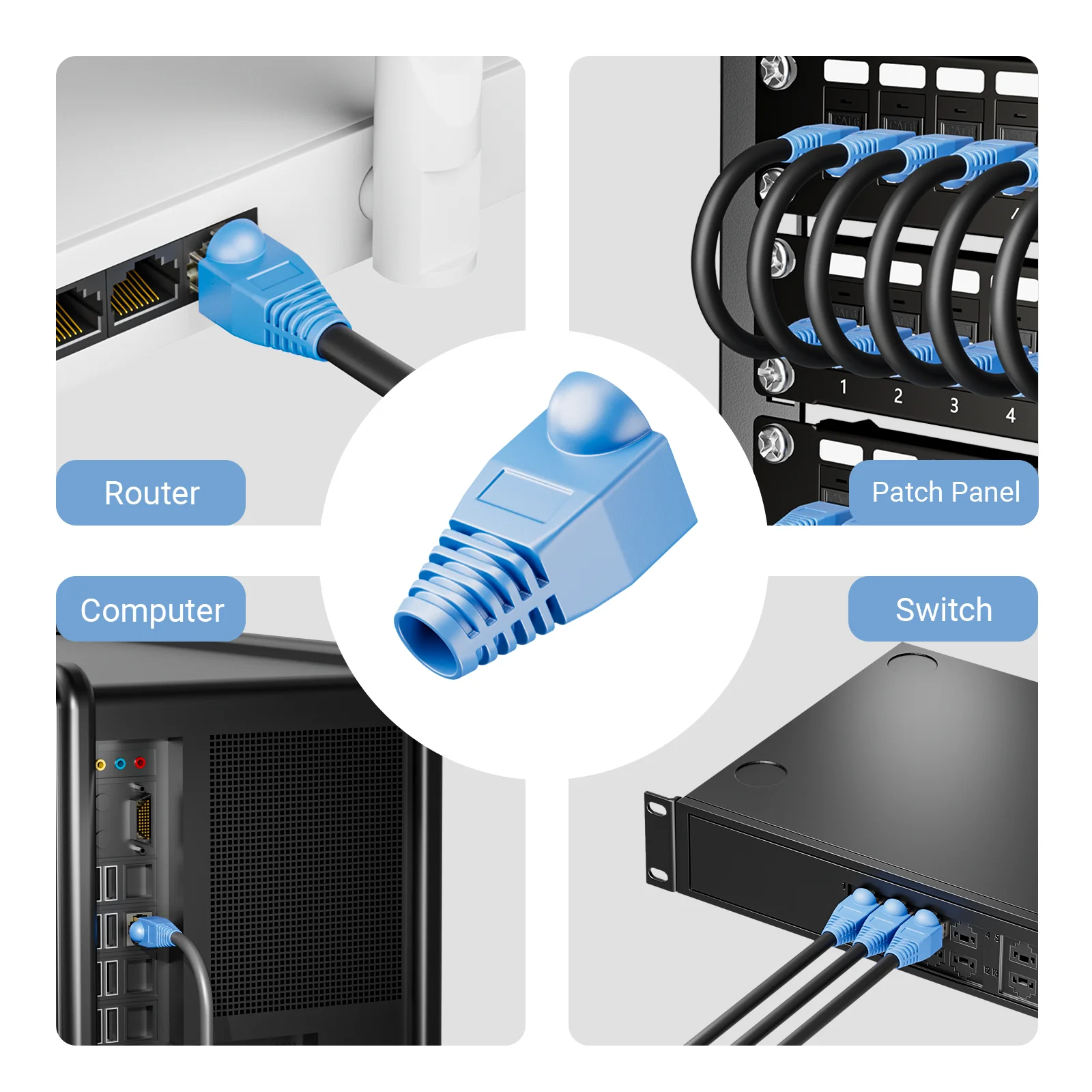 ZoeRax 100 шт. в упаковке RJ45 CAT6 CAT6E CAT5 CAT5E Ethernet Сетевой кабель Рельефные ботинки Крышка разъема кабеля (наружный диаметр 6,0 мм)