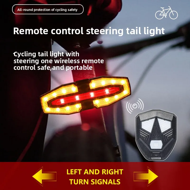 Fanale posteriore di avvertimento telecomando per sterzo senza fili per bicicletta con clacson, suono rapido ad alto volume, rotazione notturna di ricarica USB