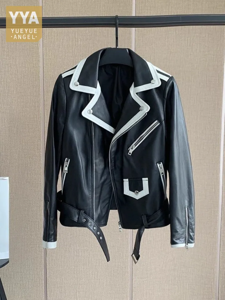 Vrouwen korte echt lederen bikerjack streetwear slanke schapenvacht jas elegant kantoor rits volledige mouw dames bovenkleding M-3XL