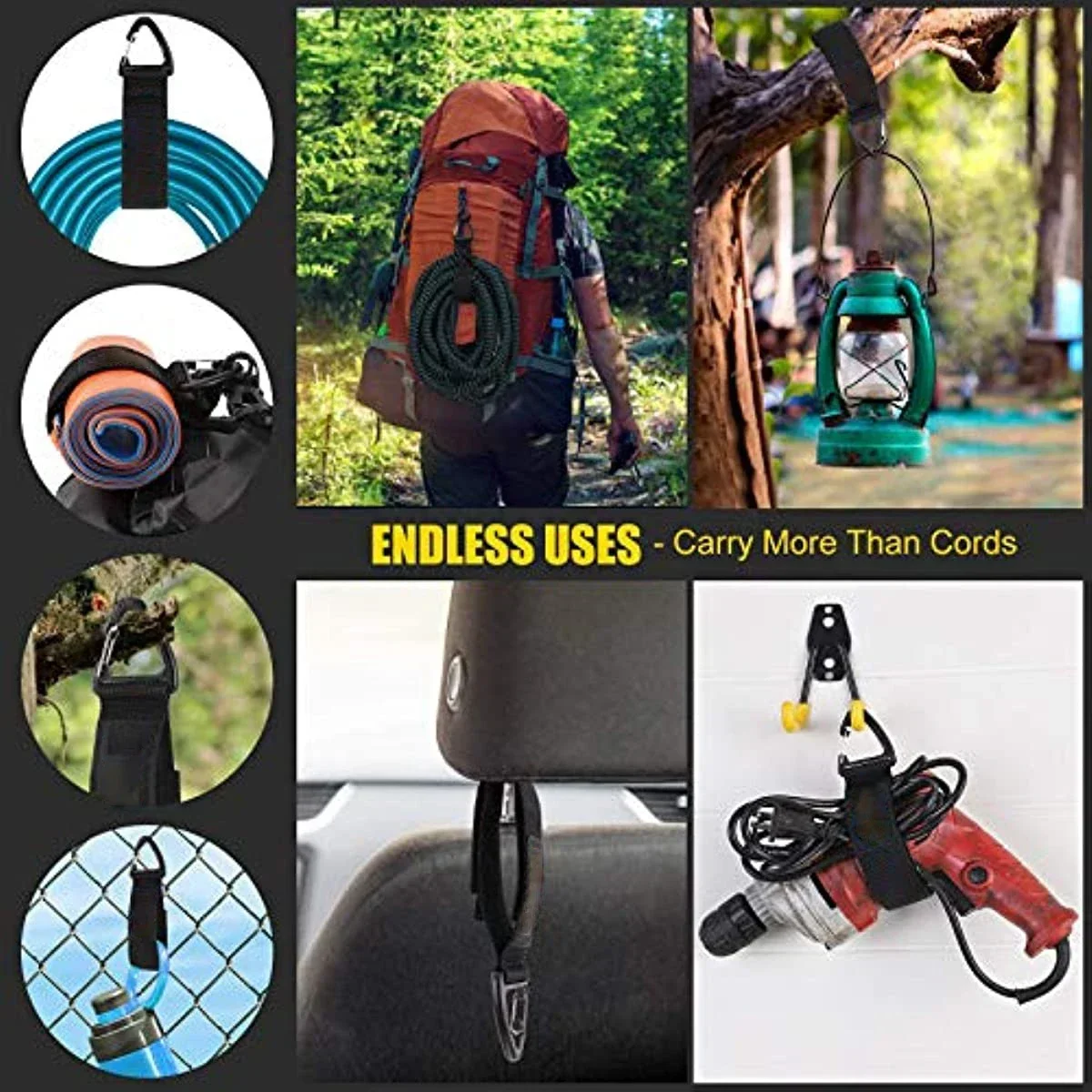 Power Cord Management Nylon Heavy Cord Storage Straps for Cables Hoses Cord Organizer Holder with Triangle Buckle Wire Manager