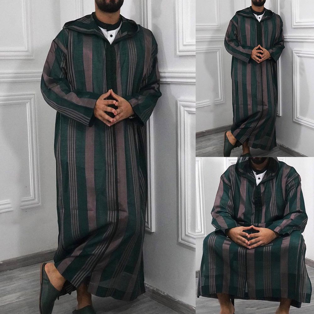 Clothes Men Robe Summer Thobe Caftan Dubai Hooded Jubba Kaftan Long Sleeve Men Kaftan Muslim Patchwork Saudi Arab