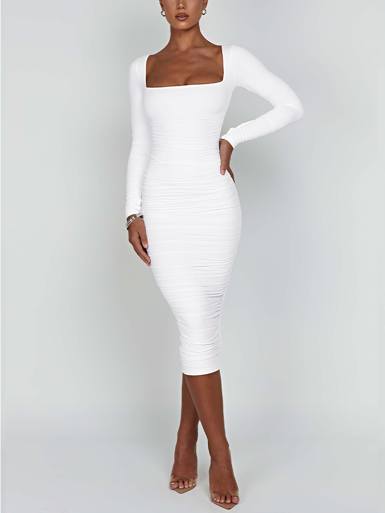 Abiti da sera da donna a maniche lunghe con scollo quadrato e abito aderente sexy da donna autunno e inverno