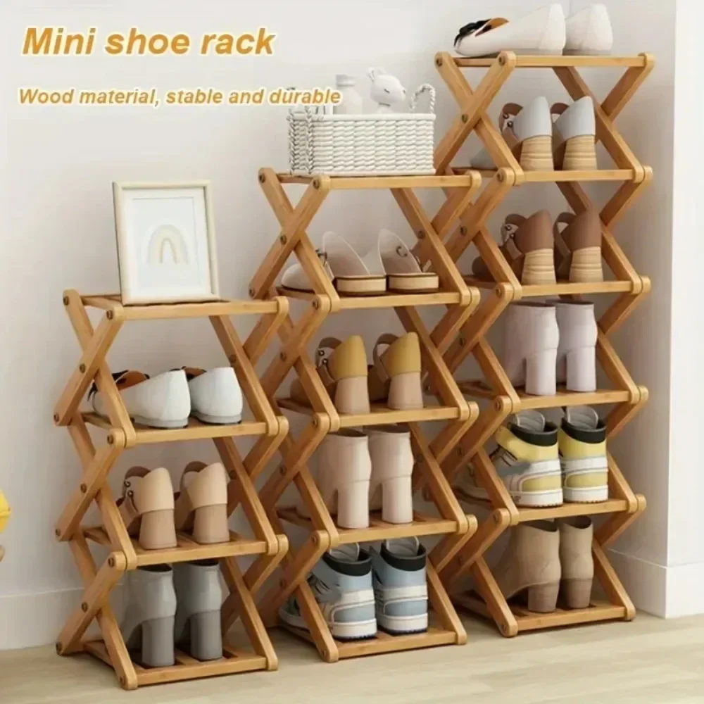 Bamboo Shoe Rack Multi Layer Simplicity Telescopic Shoe Rack No Installation Required Foldable Not Occupying Space Storage Rack