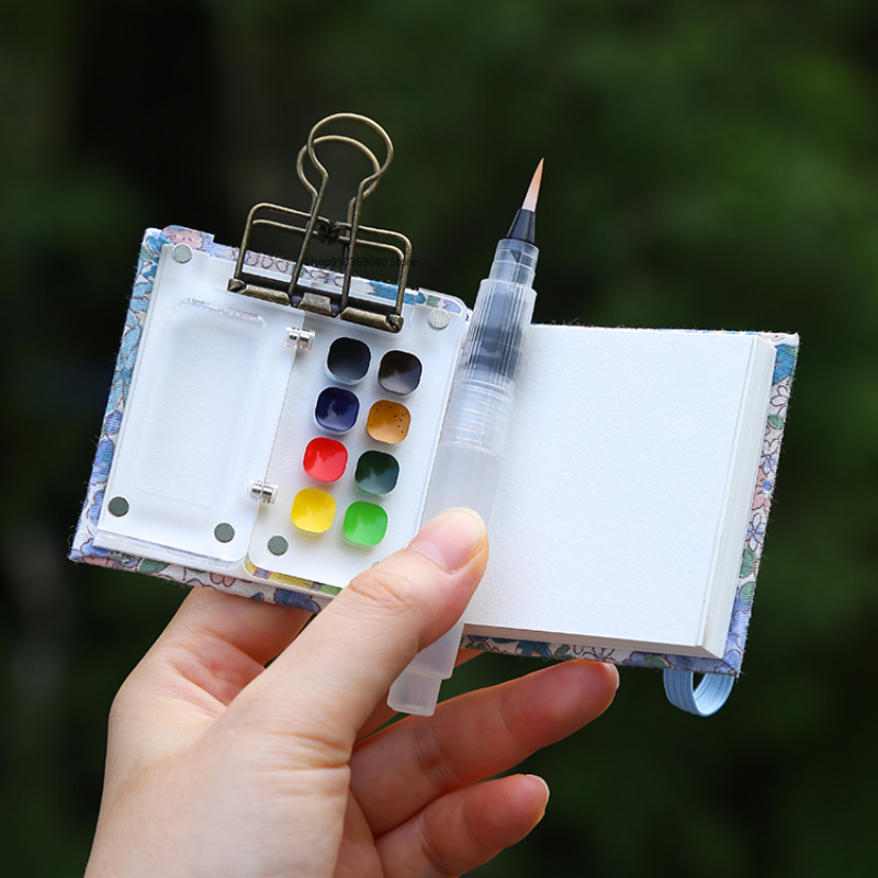 Tragbare 8-farbe Acryl Aquarell Box Set Mini Palette Aquarell Farbe Verpackung Reise Skizzieren Kunst Liefert